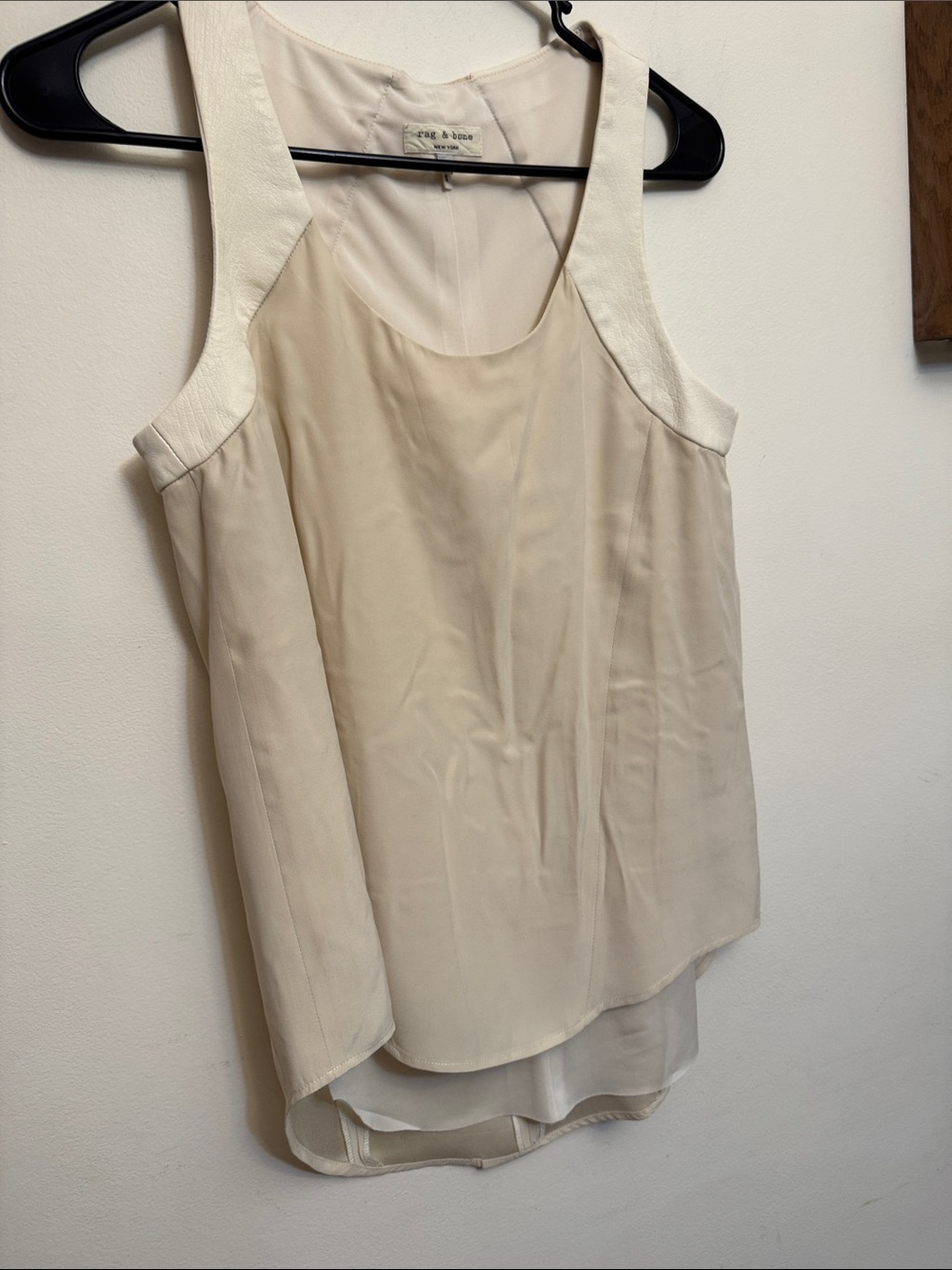 rag & bone Cream Layered Silk & leather Tank Top